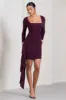 Crimson Cut | Plum Long-Sleeved Ruffled Bodycon Mini Dress sold by Club L London