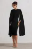 Marysol | Black Asymmetric Cape Midi Dress sold by Club L London