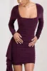 Crimson Cut | Plum Long-Sleeved Ruffled Bodycon Mini Dress sold by Club L London