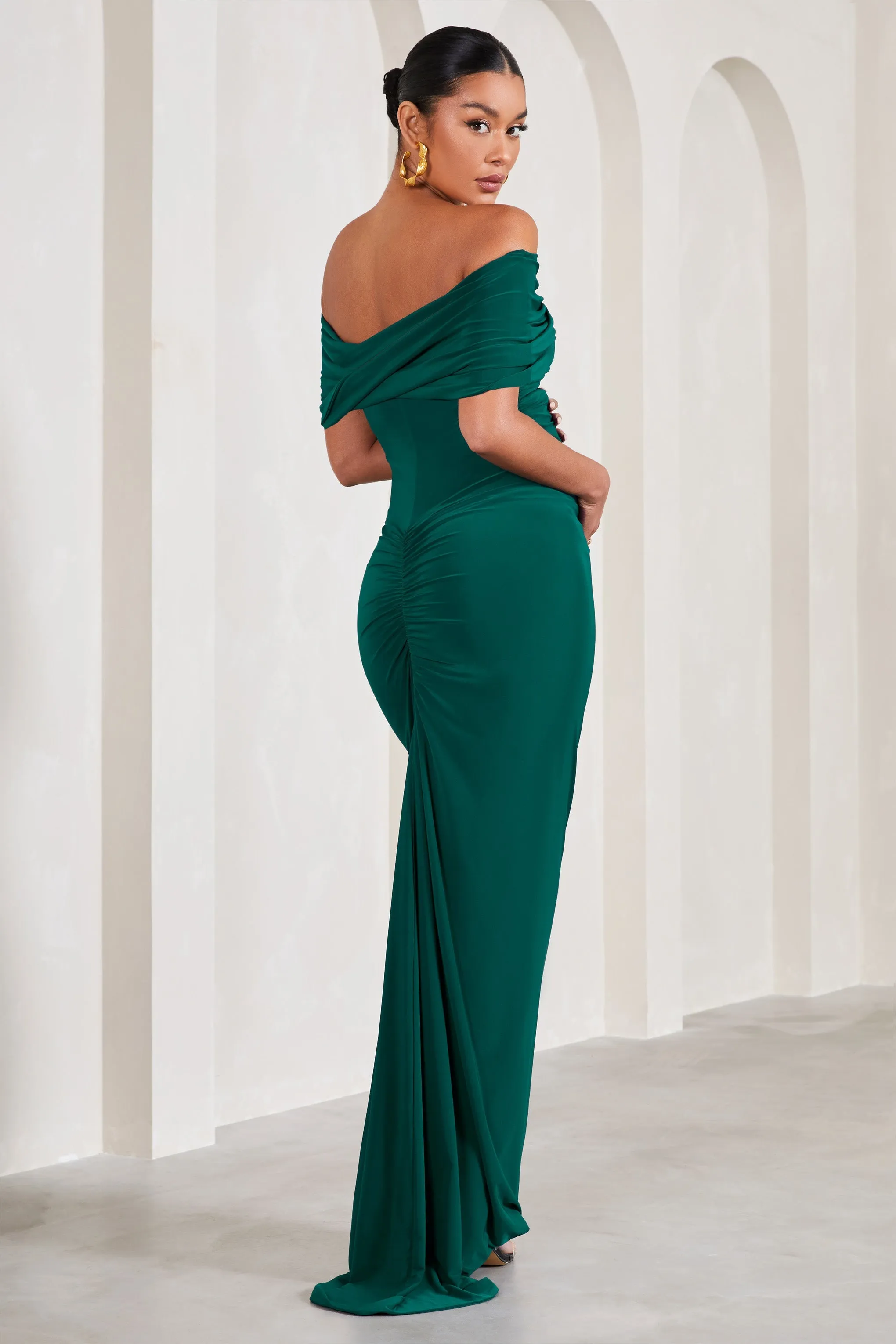 Carmen | Bottle Green Bardot Maternity Maxi Dress sold by Club L London product image thumbnail 2