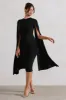 Marysol | Black Asymmetric Cape Midi Dress sold by Club L London