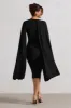 Marysol | Black Asymmetric Cape Midi Dress sold by Club L London