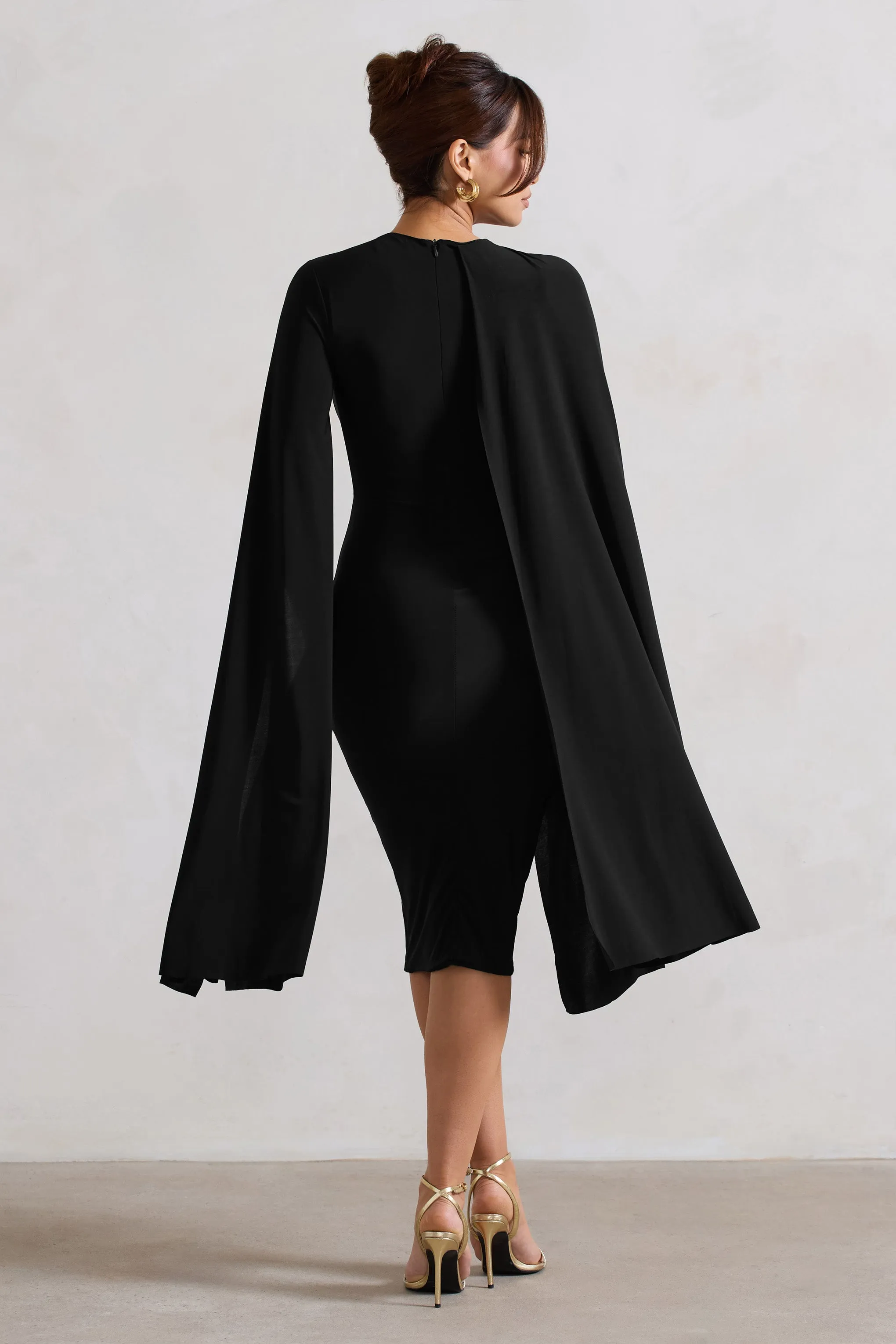 Marysol | Black Asymmetric Cape Midi Dress sold by Club L London product image thumbnail 2