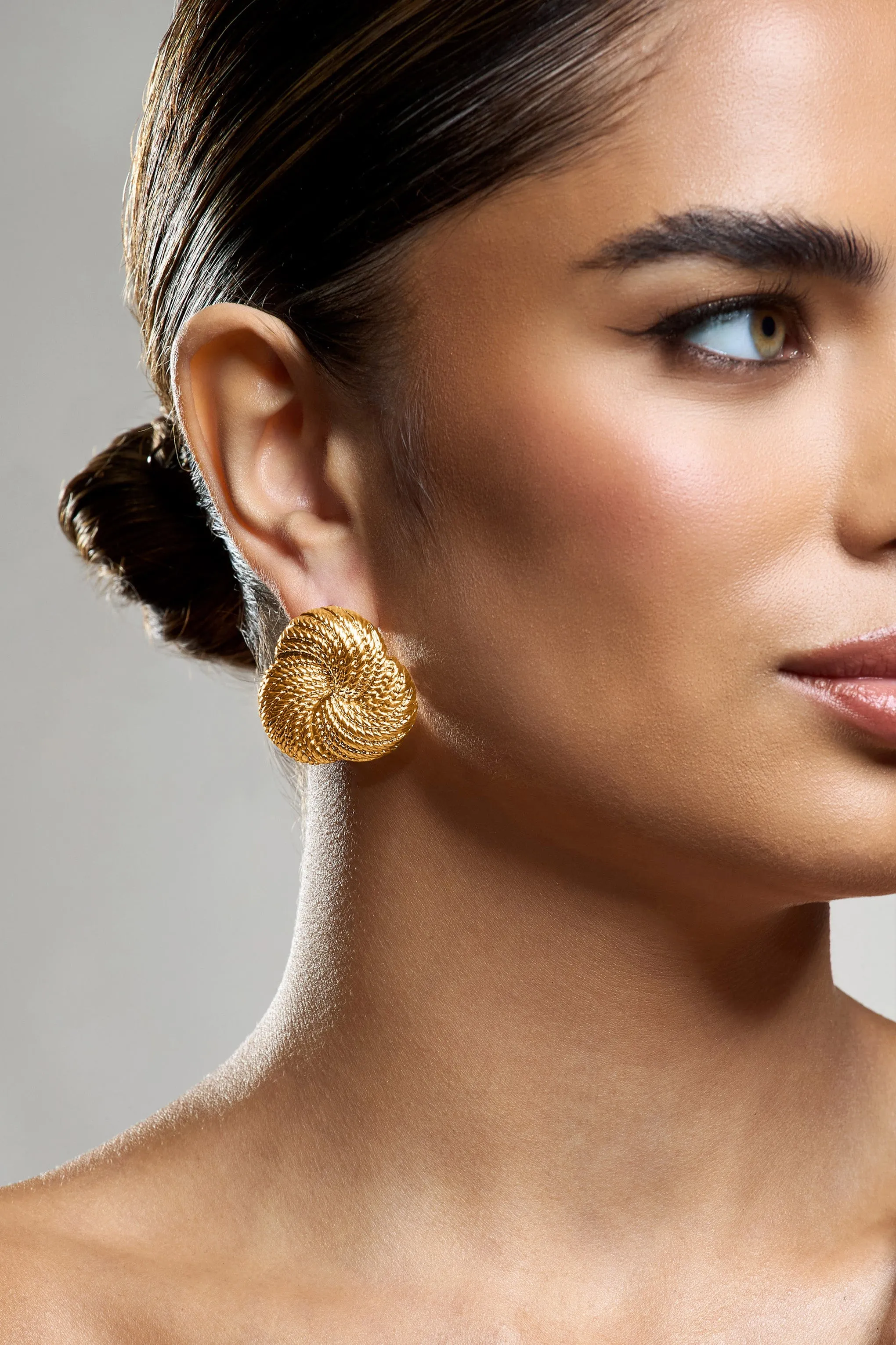 Criss Cross | Gold Chunky Knot Earrings sold by Club L London product image thumbnail 4