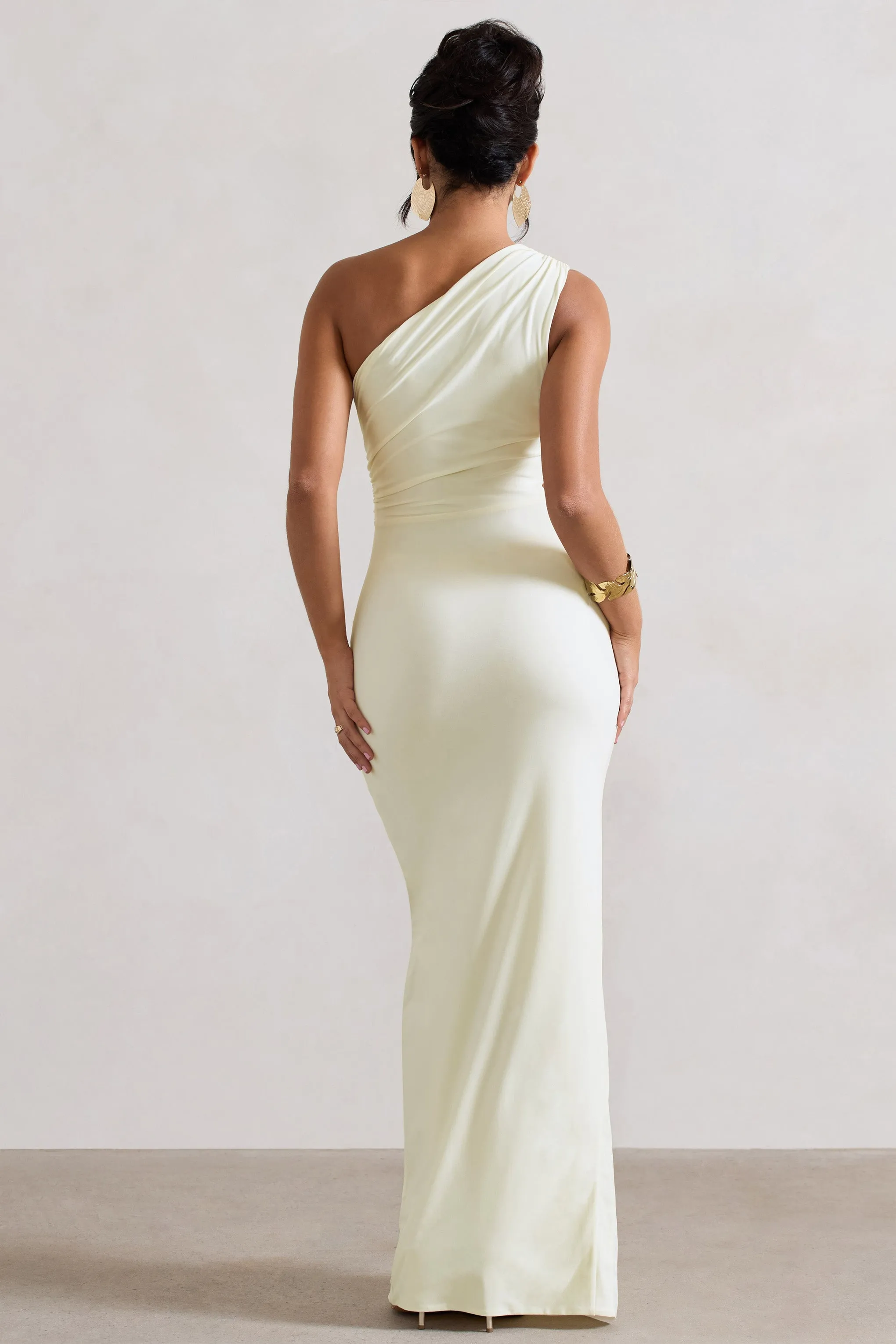 Rhodes | Ecru One-Shoulder Cut-Out Split Maxi Dress With Drape sold by Club L London product image thumbnail 2