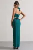 Powerful | Petrol Blue Cut-Out Halter-Neck Maxi Dress With Flower & Ruffles sold by Club L London