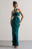 Powerful | Petrol Blue Cut-Out Halter-Neck Maxi Dress With Flower & Ruffles sold by Club L London
