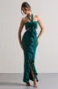 Powerful | Petrol Blue Cut-Out Halter-Neck Maxi Dress With Flower & Ruffles sold by Club L London