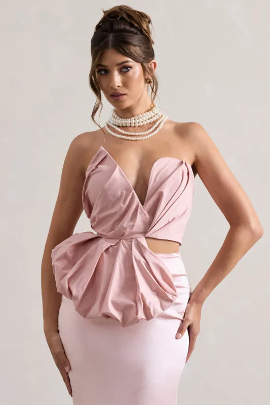 Haute | Pink Asymmetric Plunge-Neck Corset With Ruffle sold by Club L London