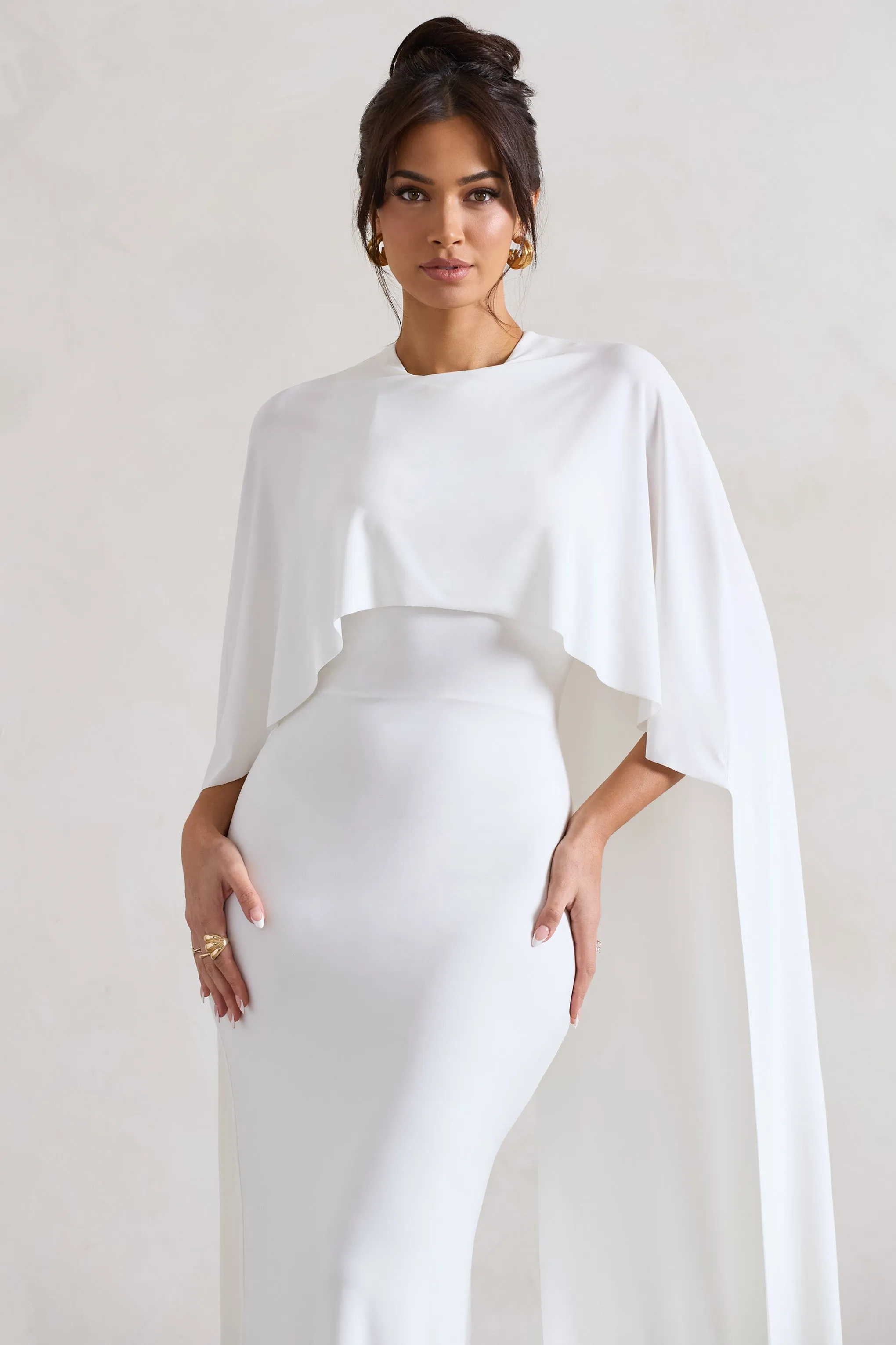 Padma | White Draped Maxi Dress With Cape Sleeves sold by Club L London product image thumbnail 3