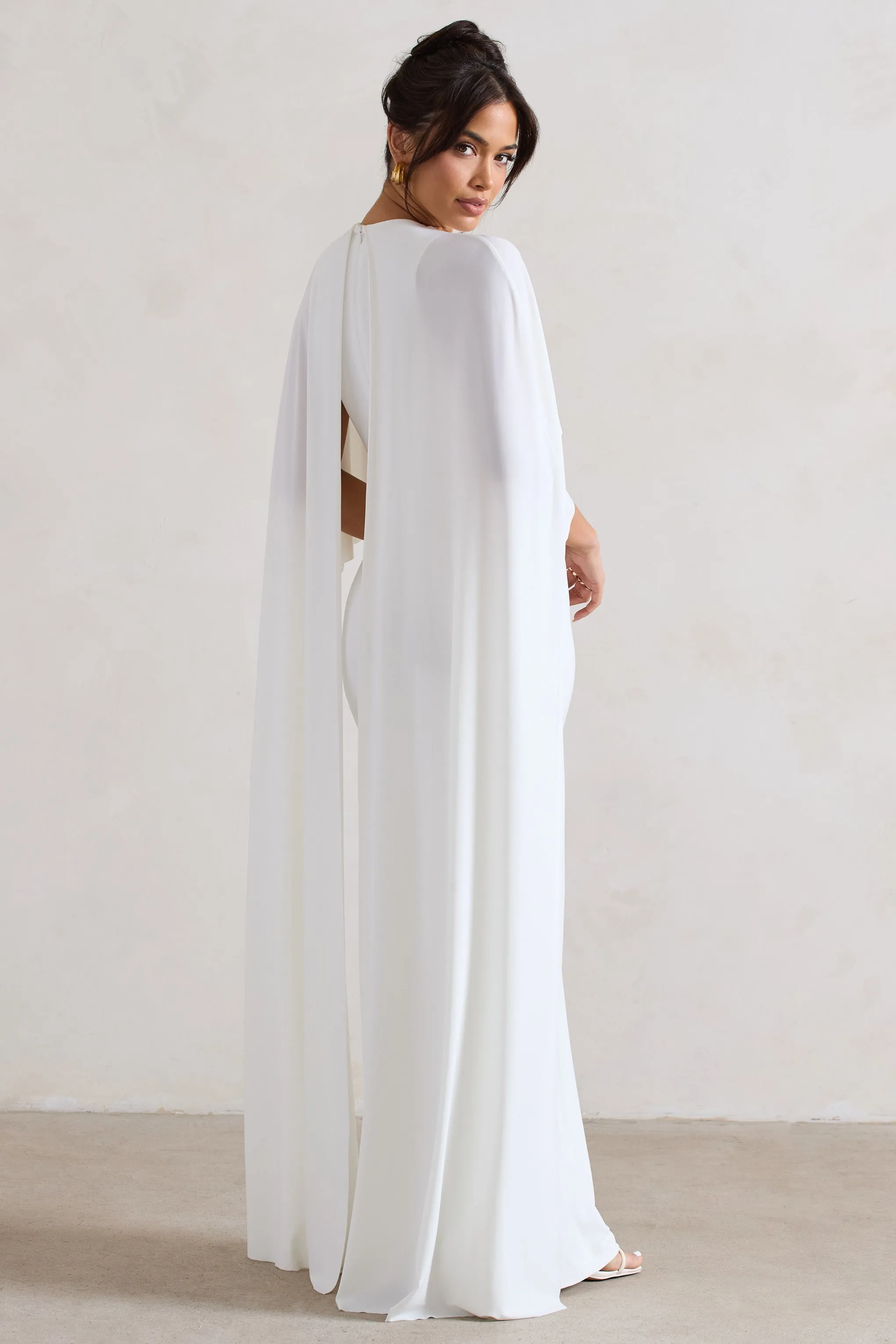 Padma | White Draped Maxi Dress With Cape Sleeves sold by Club L London product image thumbnail 2