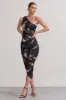 Dorit | Brown Print One Shoulder Asymmetric Ruched Midi Dress sold by Club L London