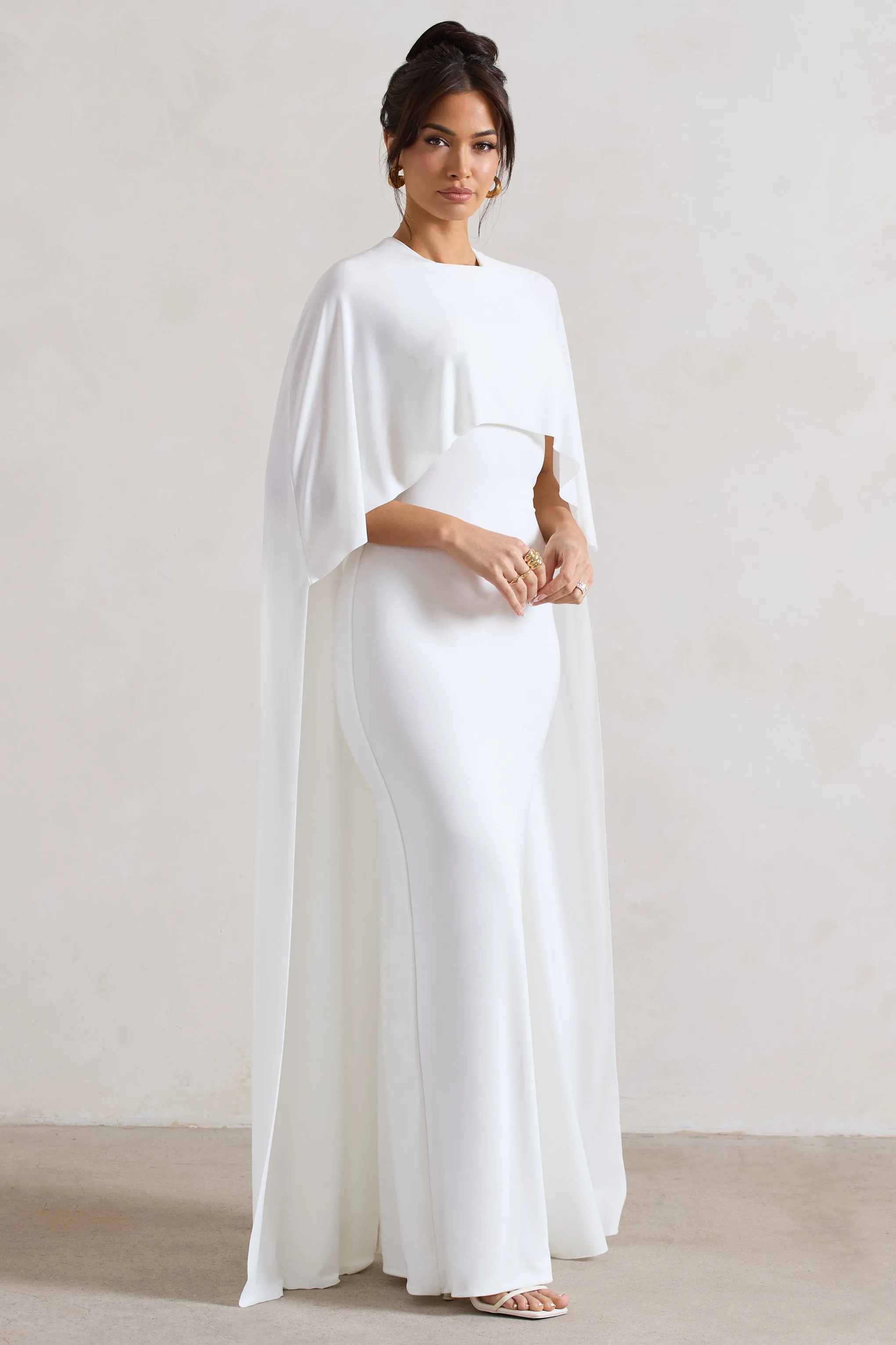 Padma | White Draped Maxi Dress With Cape Sleeves sold by Club L London product image thumbnail 5