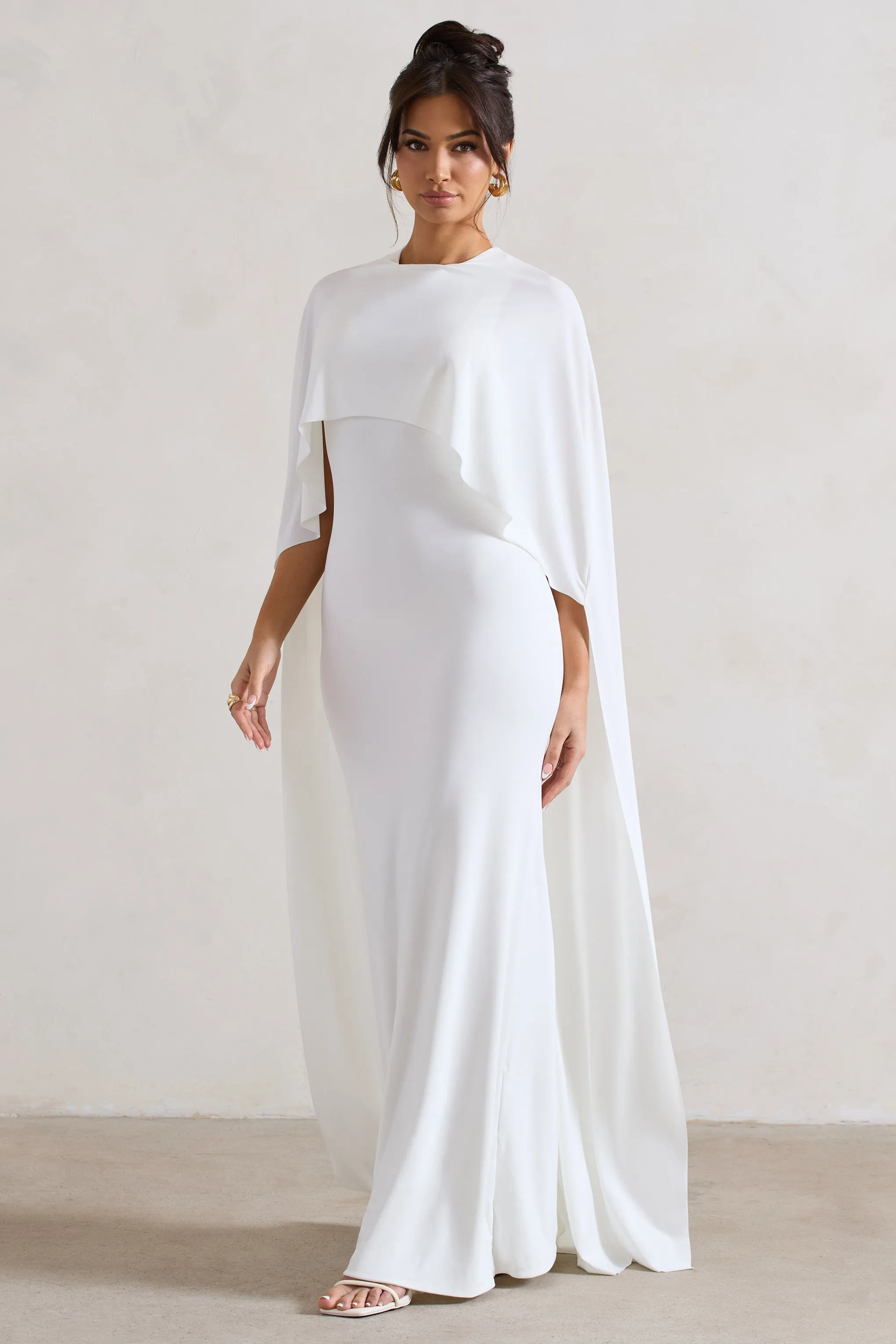 Padma | White Draped Maxi Dress With Cape Sleeves sold by Club L London product image thumbnail 4