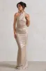 Unstoppable | Champagne Metallic Cross Over Halterneck Maxi Dress sold by Club L London
