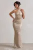 Unstoppable | Champagne Metallic Cross Over Halterneck Maxi Dress sold by Club L London