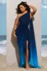 Faded | Blue Ombre One Shoulder Wrap Maxi Dress With Drape sold by Club L London