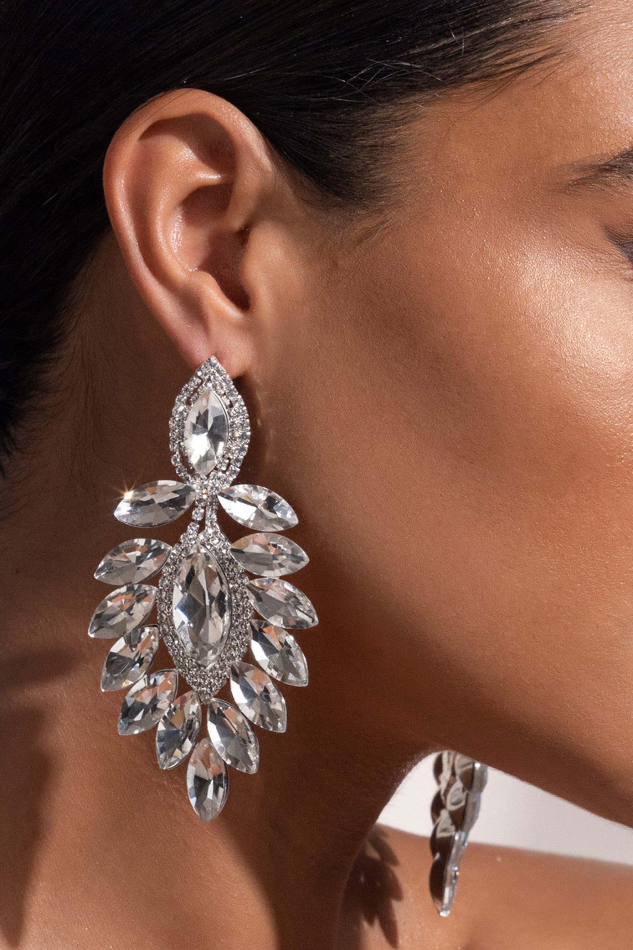 Vallea | Silver Crystal Teardrop Drop Earrings sold by Club L London product image thumbnail 3