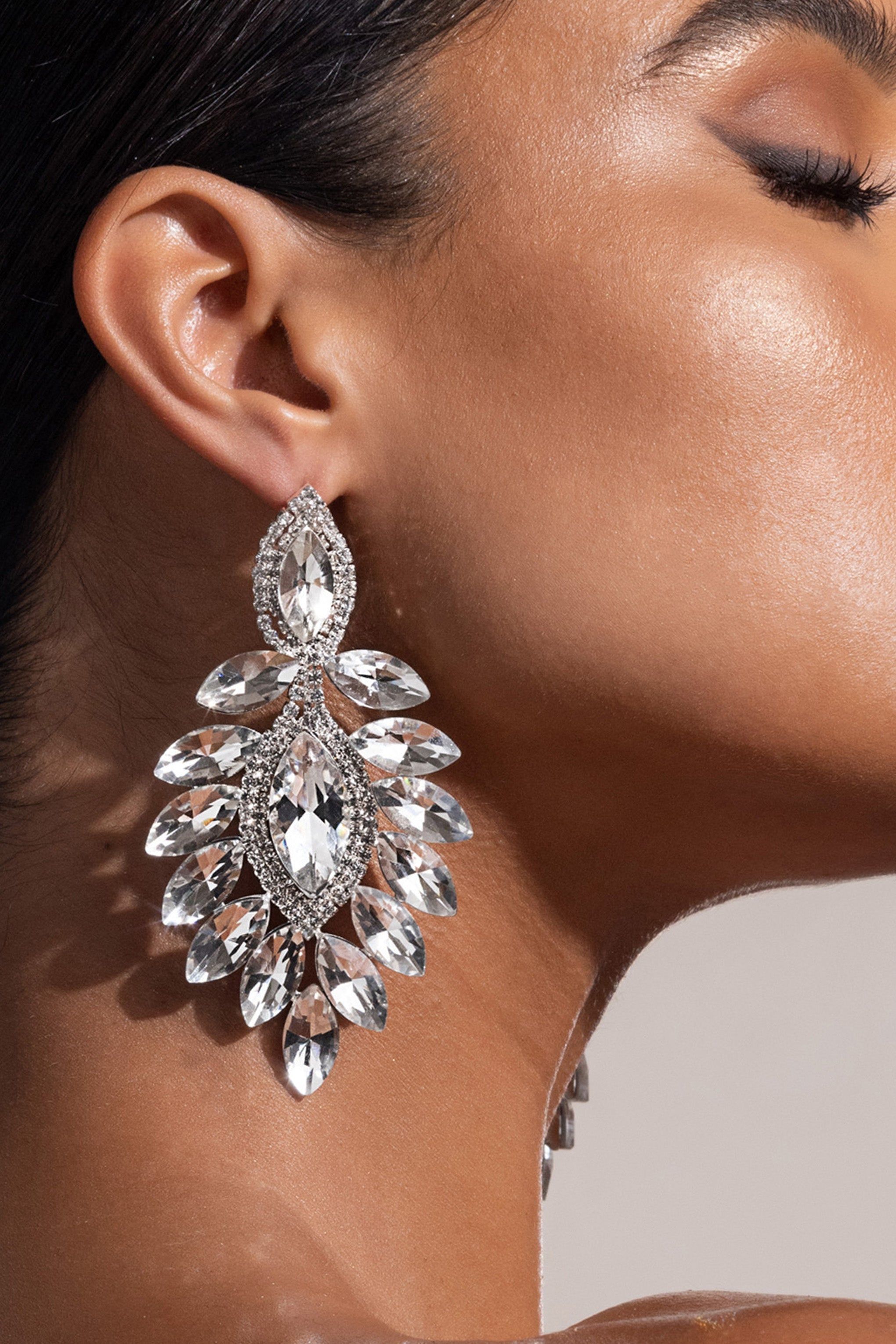 Vallea | Silver Crystal Teardrop Drop Earrings sold by Club L London product image thumbnail 2