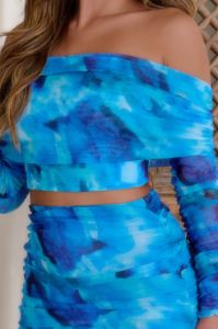 Rule Breaker | Blue Print Ruched Mesh Crop Top sold by Club L London