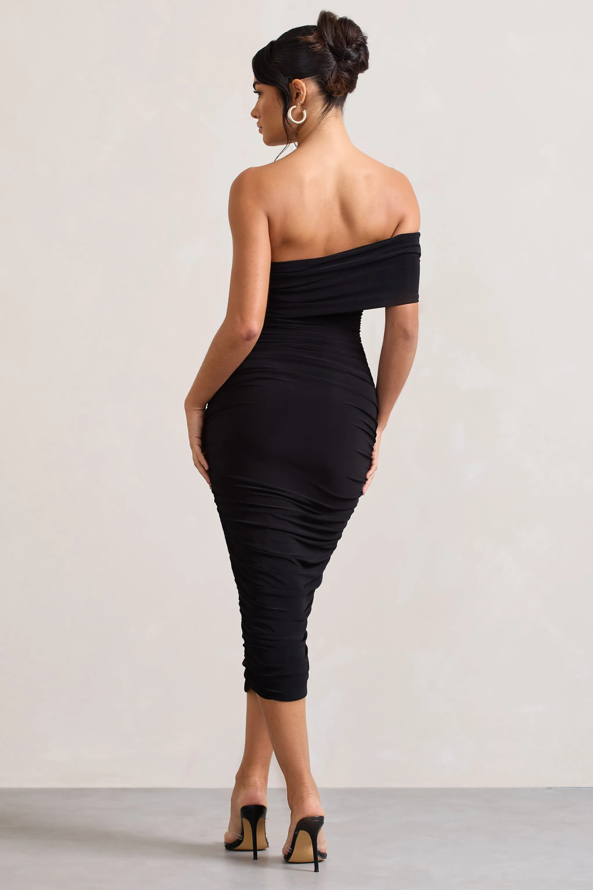 Remember Me | Black One Shoulder Midi Dress sold by Club L London product image thumbnail 2