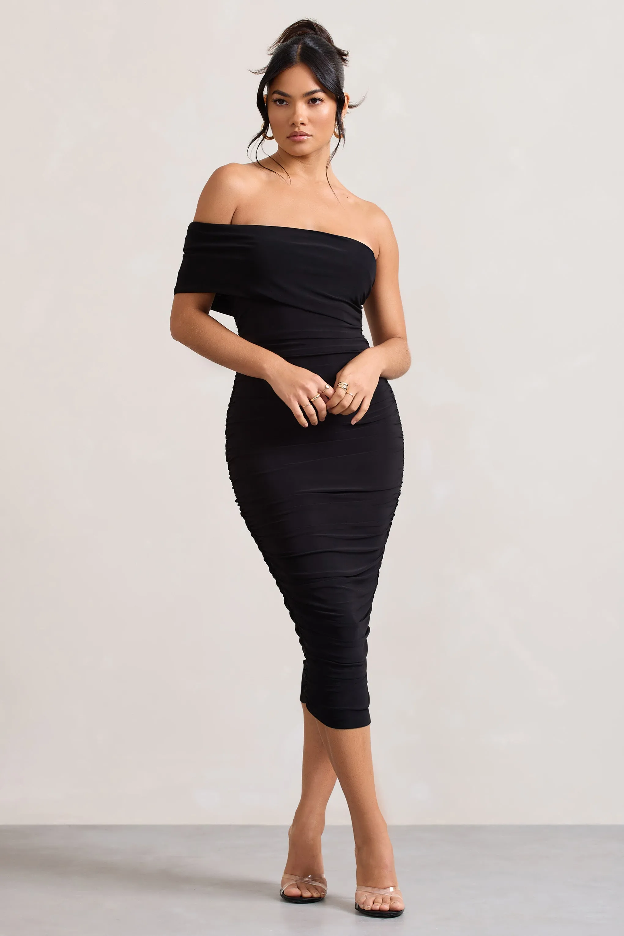 Remember Me | Black One Shoulder Midi Dress sold by Club L London product image thumbnail 5