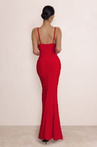 Love Shy | Red Plunge Neck Maxi Dress With Split Detail sold by Club L London