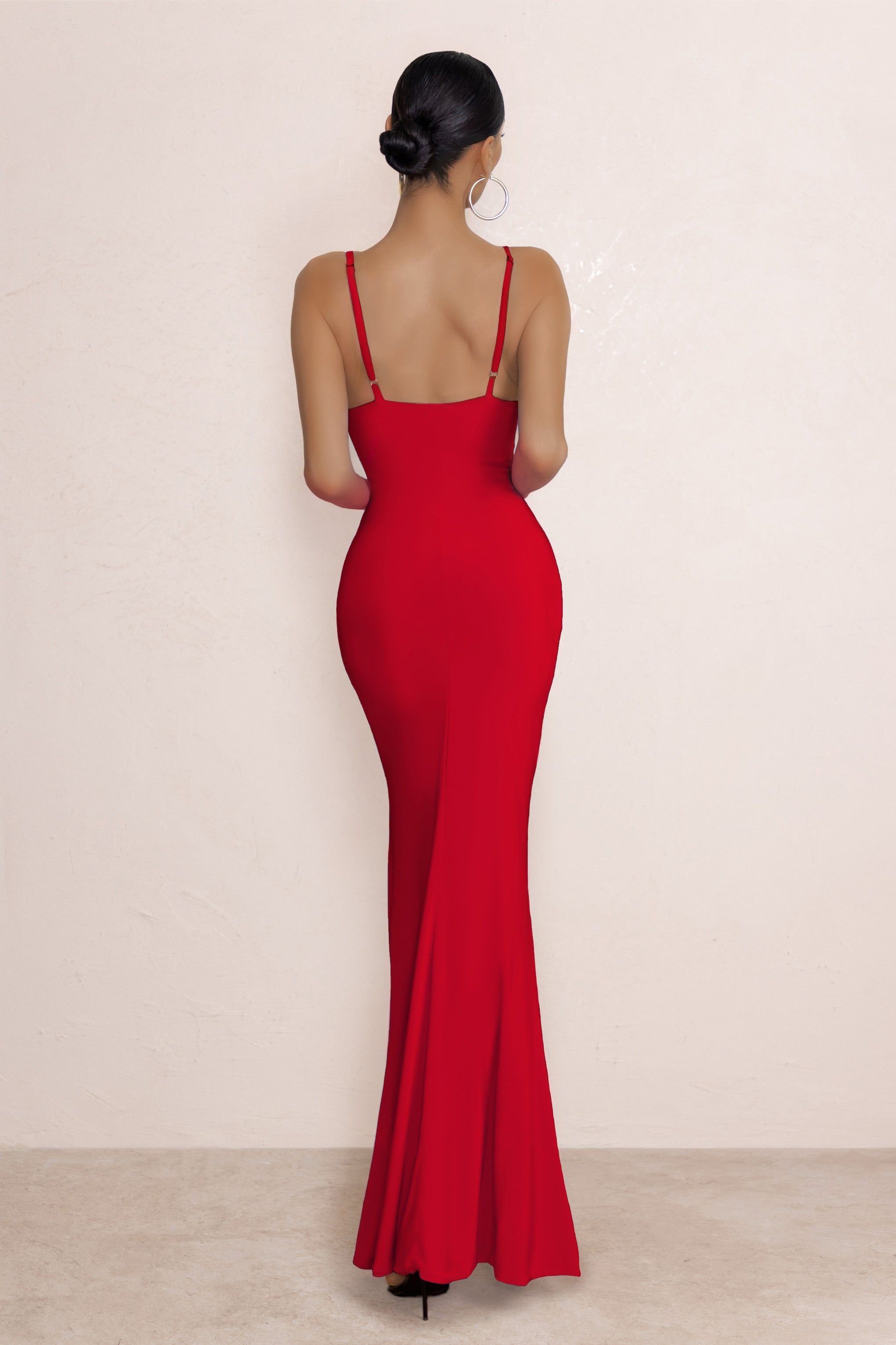 Love Shy | Red Plunge Neck Maxi Dress With Split Detail sold by Club L London product image thumbnail 3