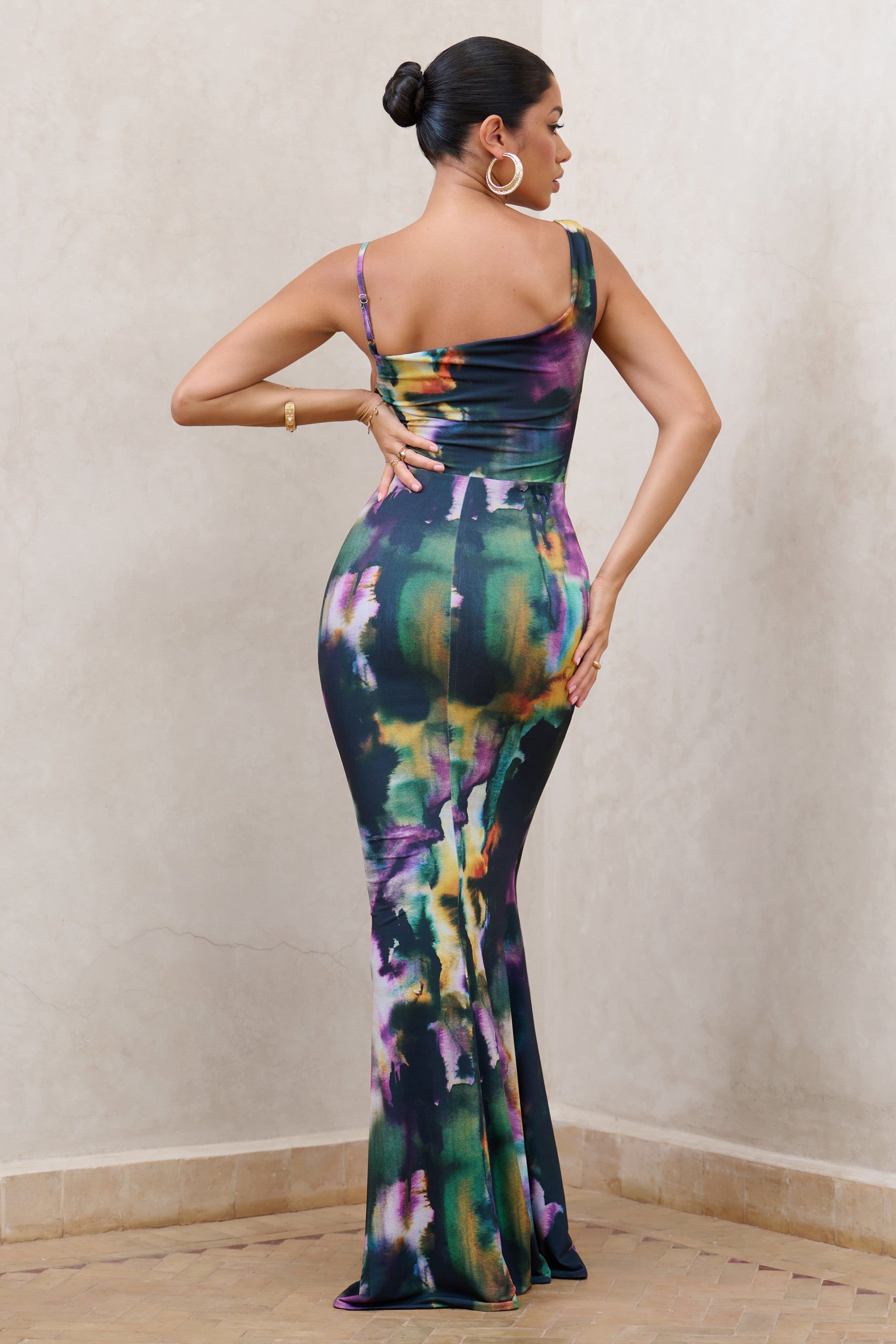Phantasy | Watercolour Print Asymmetric Neckline Cowl Maxi Dress sold by Club L London product image thumbnail 3