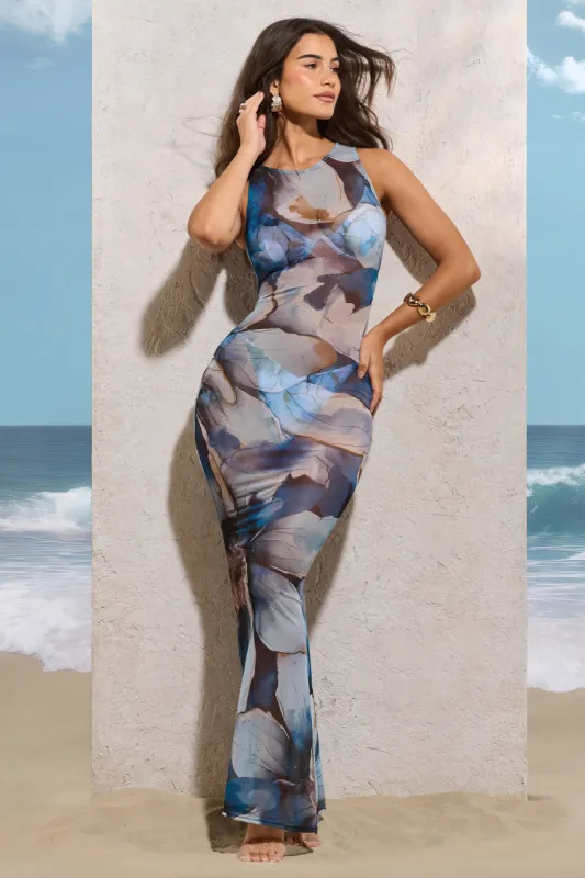 Raya | White Print Mesh Sleeveless Maxi Dress sold by Club L London