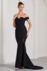Karma | Black Bardot Split Fishtail Maxi Dress sold by Club L London
