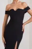 Karma | Black Bardot Split Fishtail Maxi Dress sold by Club L London