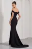 Karma | Black Bardot Split Fishtail Maxi Dress sold by Club L London