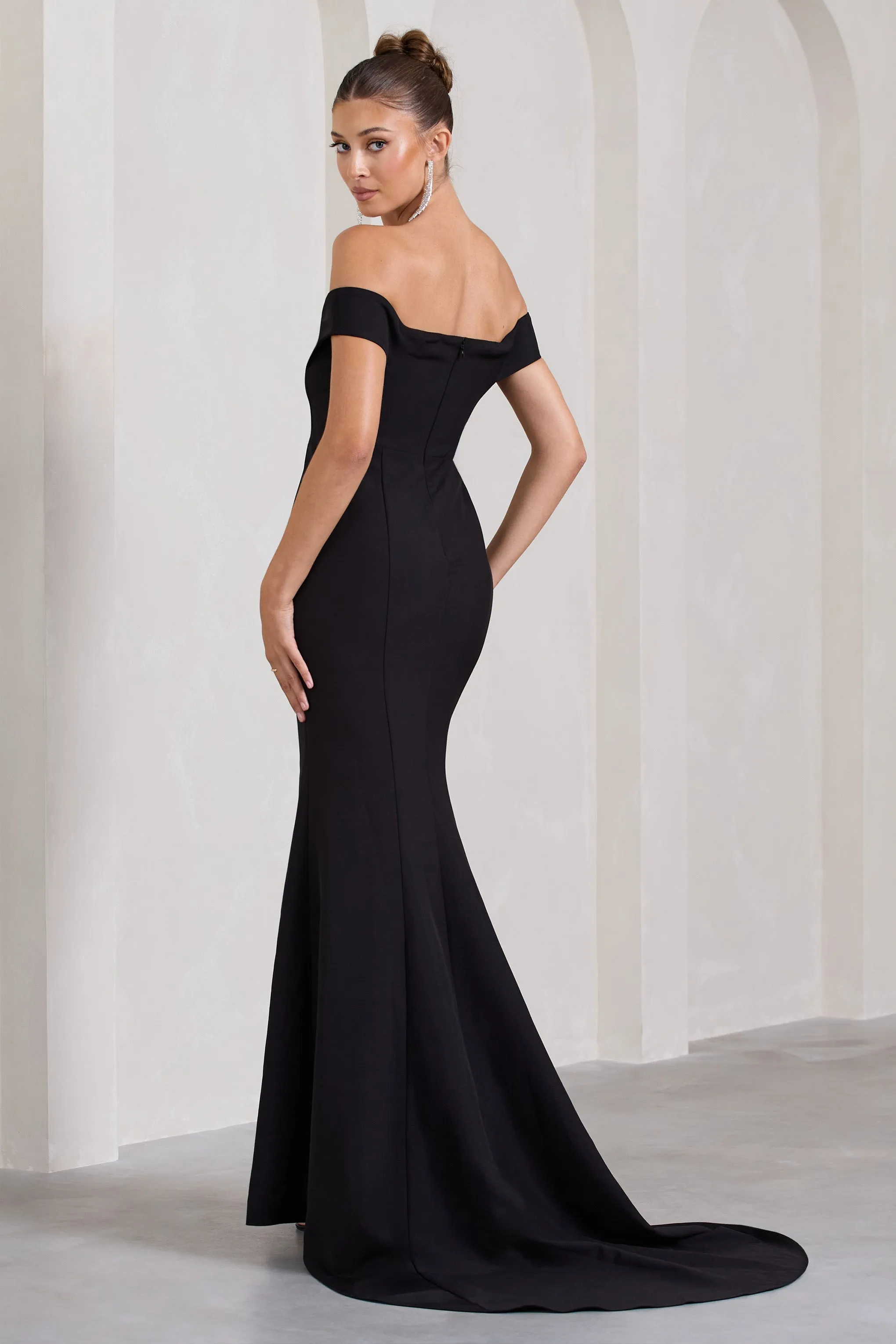 Karma | Black Bardot Split Fishtail Maxi Dress sold by Club L London product image thumbnail 2
