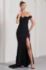 Karma | Black Bardot Split Fishtail Maxi Dress sold by Club L London