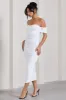 Lost For Words | White Bardot Ruched Draped Midi Dress sold by Club L London