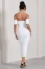 Lost For Words | White Bardot Ruched Draped Midi Dress sold by Club L London