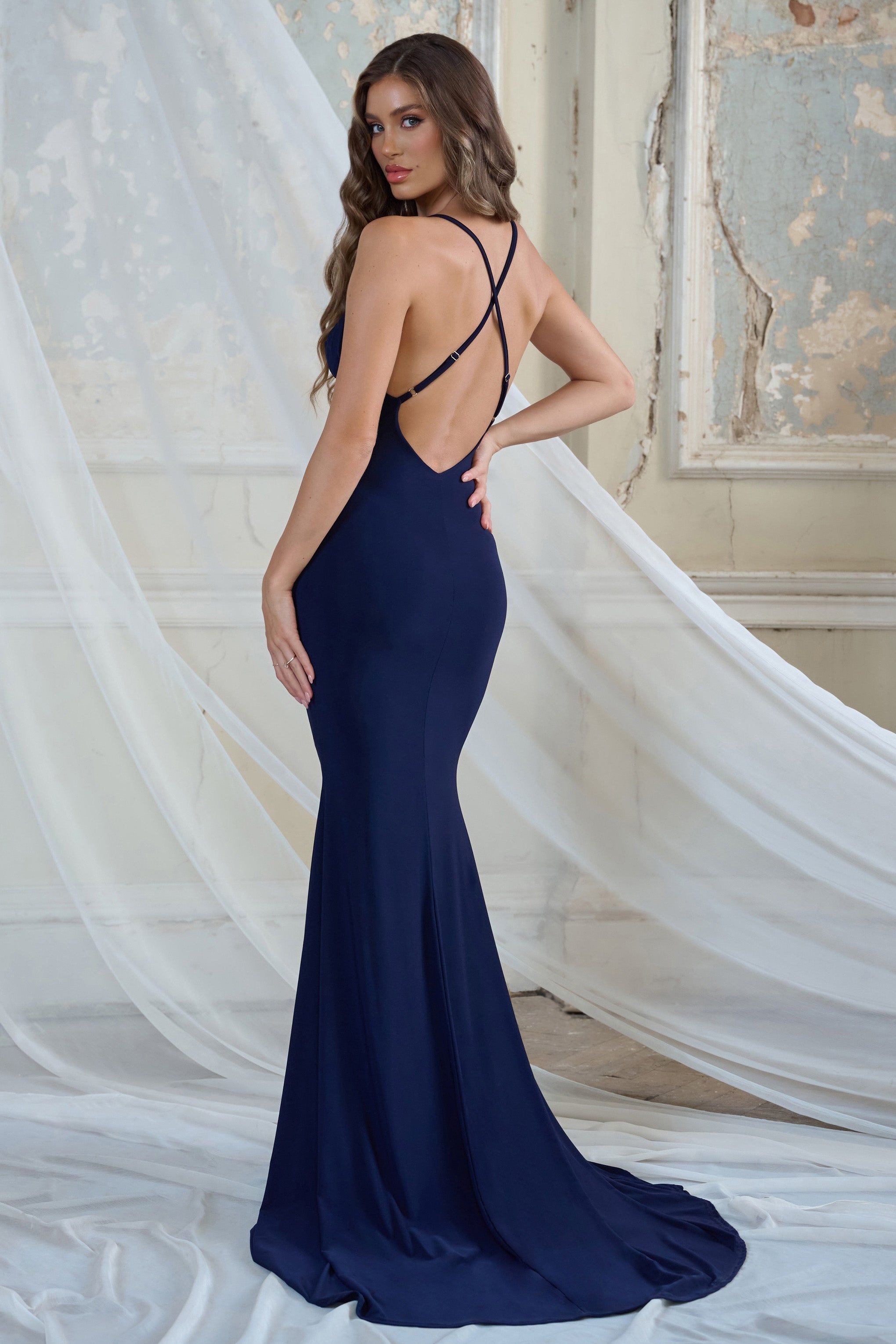 Lucky Number | Navy Cross Back Maxi Dress sold by Club L London product image thumbnail 4
