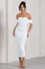 Lost For Words | White Bardot Ruched Draped Midi Dress sold by Club L London