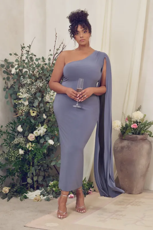 Dominique | Grey One Shoulder Cape Sleeve Bodycon Maxi Dress sold by Club L London