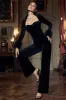 Trailblazer | Black Velvet Long-Sleeved Jumpsuit With Feather Cuffs sold by Club L London