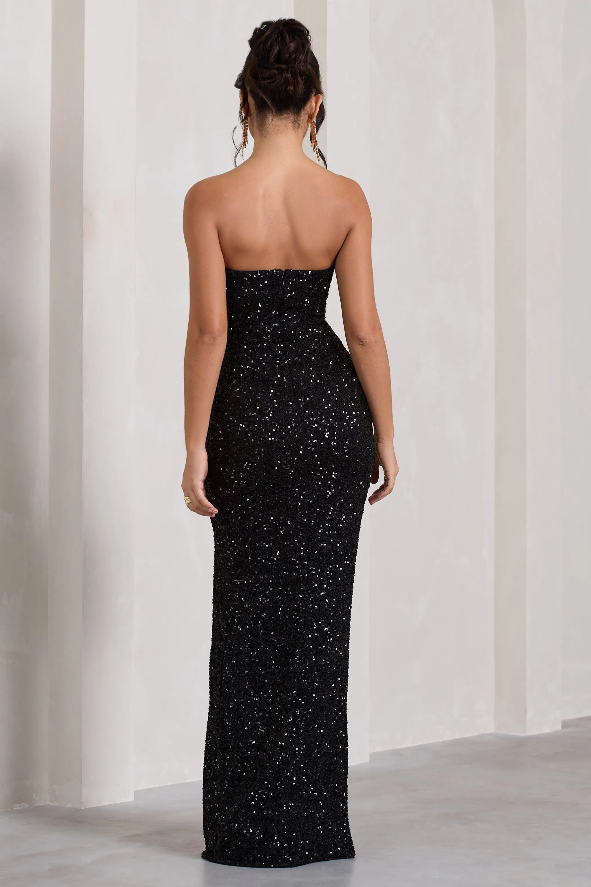 Illuminate | Black Sequin Bandeau Cut Out Split Maxi Dress sold by Club L London product image thumbnail 2