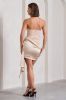 Astrid | Nude Satin Bandeau Mini Dress With Drape Skirt sold by Club L London