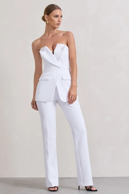 Money Moves | White Strapless Blazer-Inspired Straight-Leg Jumpsuit sold by Club L London