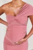 Admired | Blush Pink Ruched One-Shoulder Maternity Midi Dress sold by Club L London