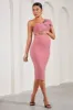 Admired | Blush Pink Ruched One-Shoulder Maternity Midi Dress sold by Club L London