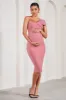 Admired | Blush Pink Ruched One-Shoulder Maternity Midi Dress sold by Club L London