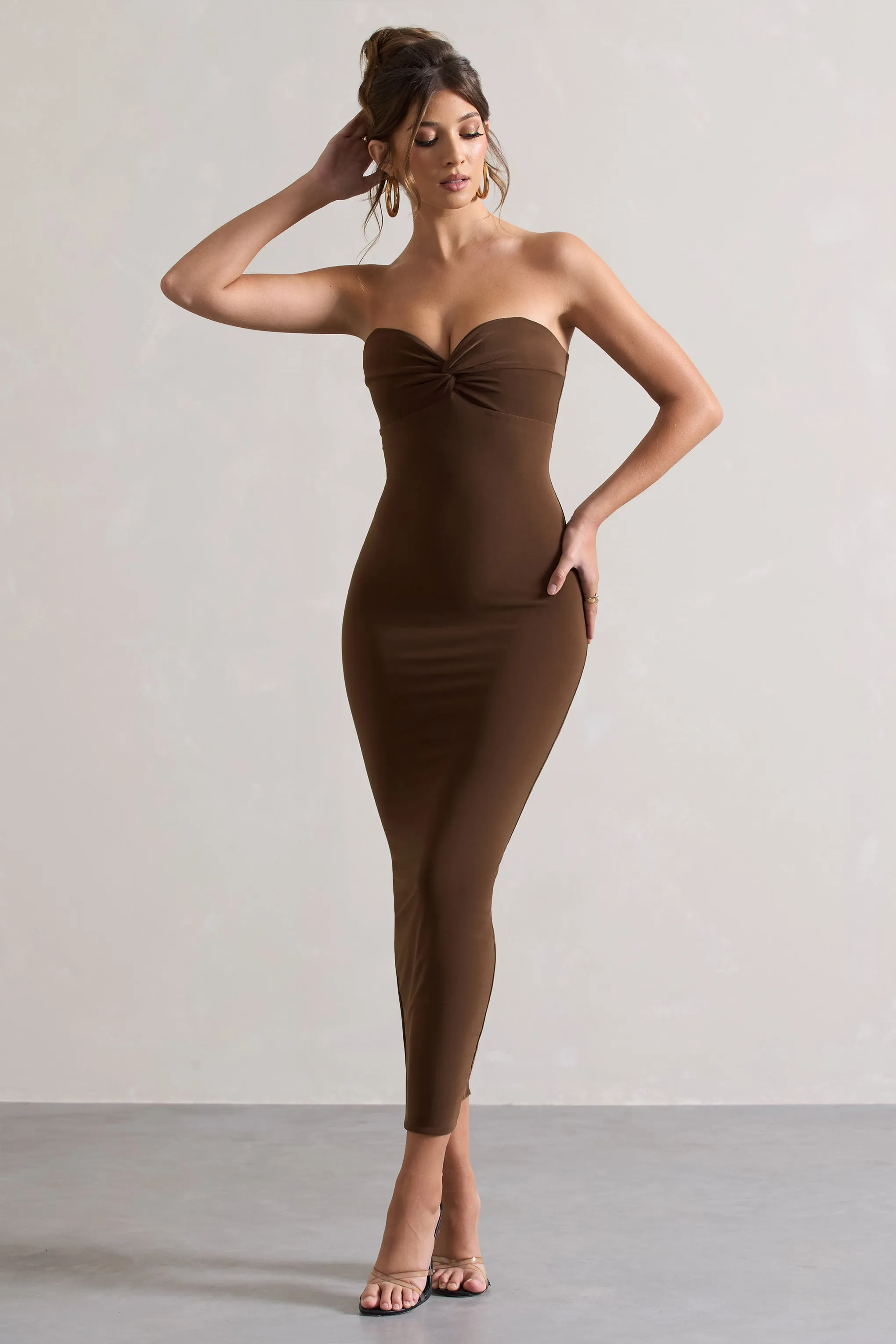 Evita | Chocolate Sweetheart Twist Detail Maxi Dress sold by Club L London product image thumbnail 4