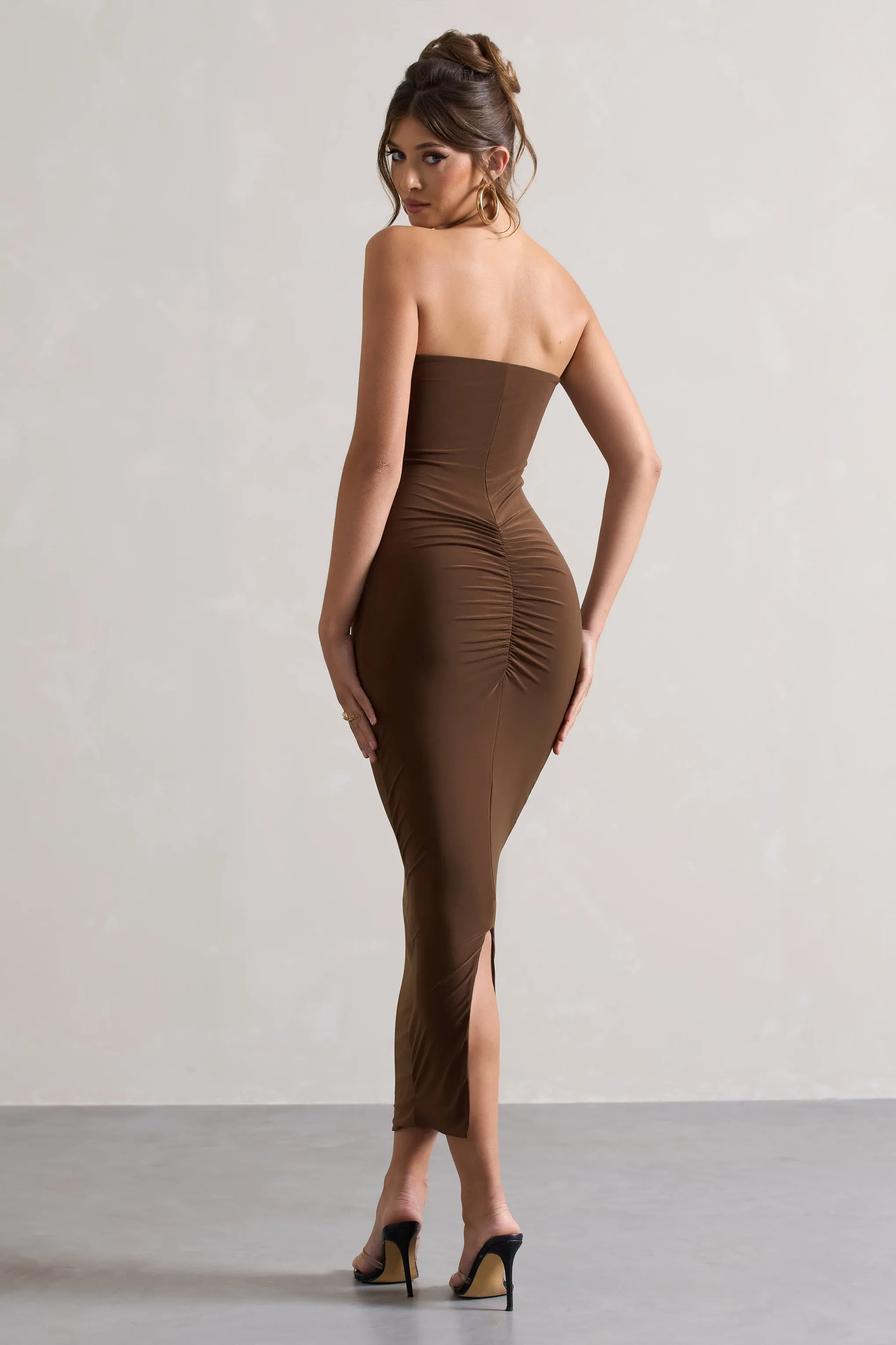 Evita | Chocolate Sweetheart Twist Detail Maxi Dress sold by Club L London product image thumbnail 2