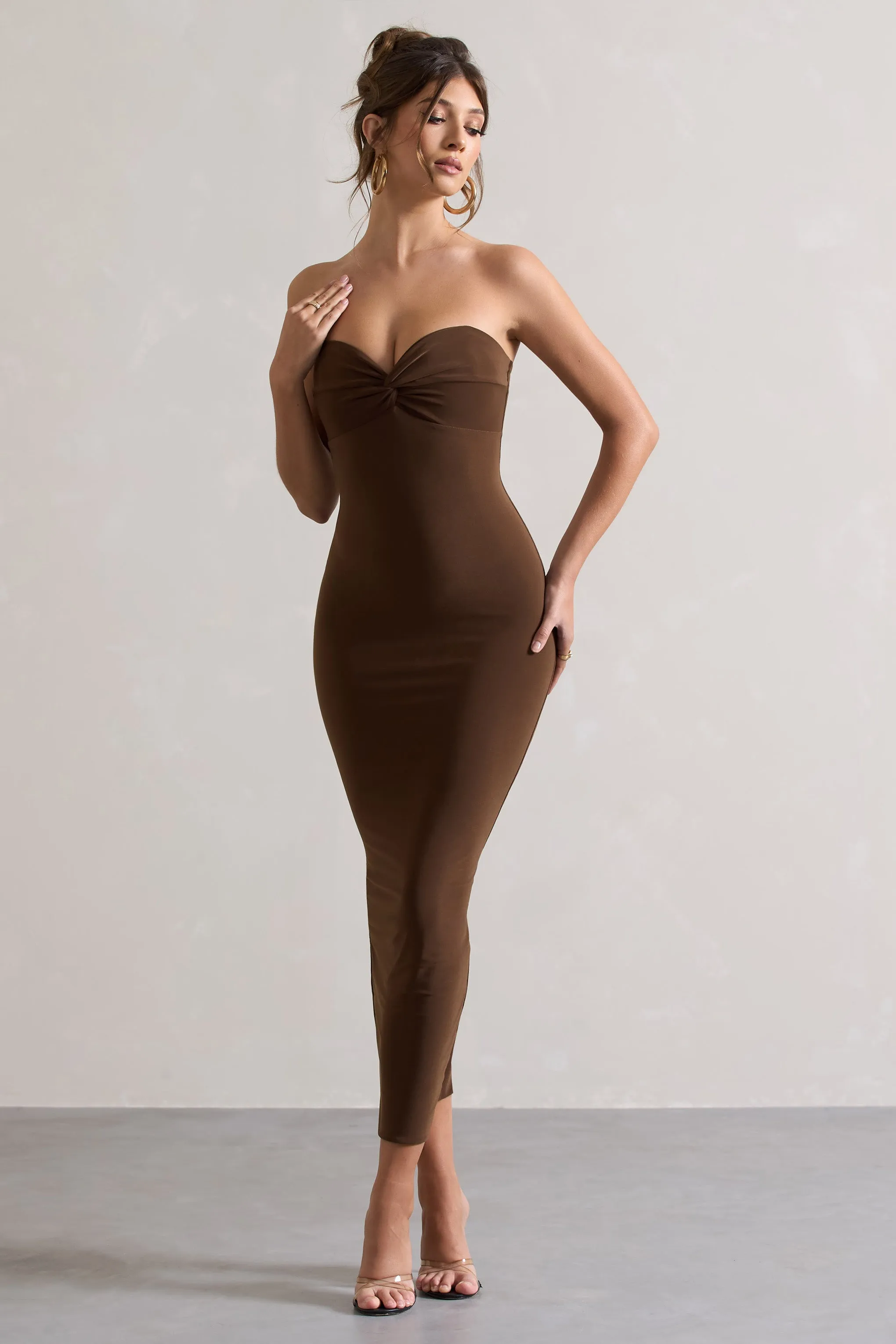 Evita | Chocolate Sweetheart Twist Detail Maxi Dress sold by Club L London product image thumbnail 5